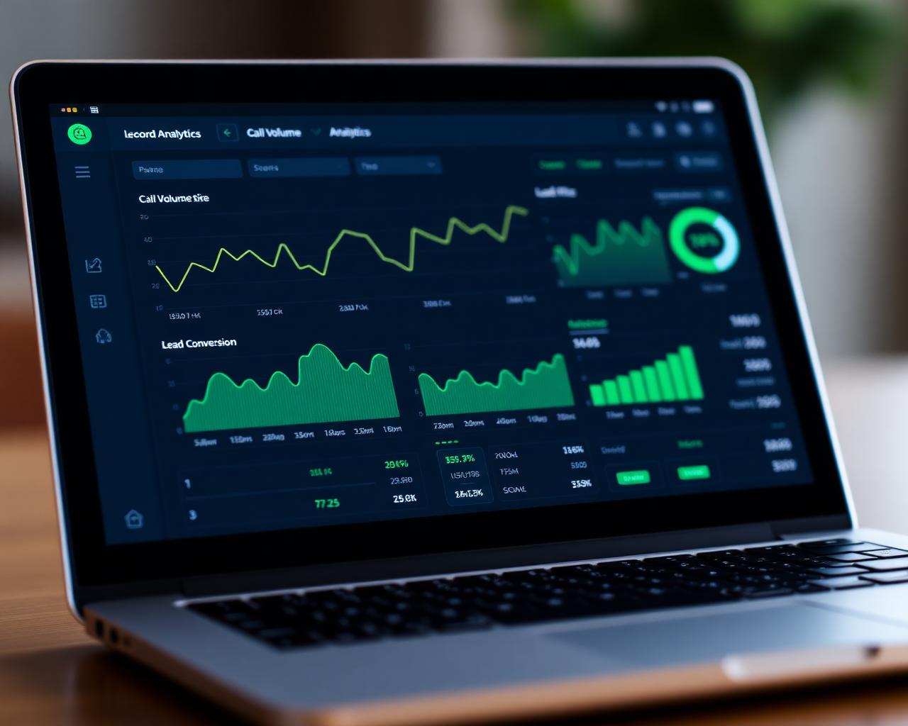 Analytics dashboard showing call volume and lead conversion metrics